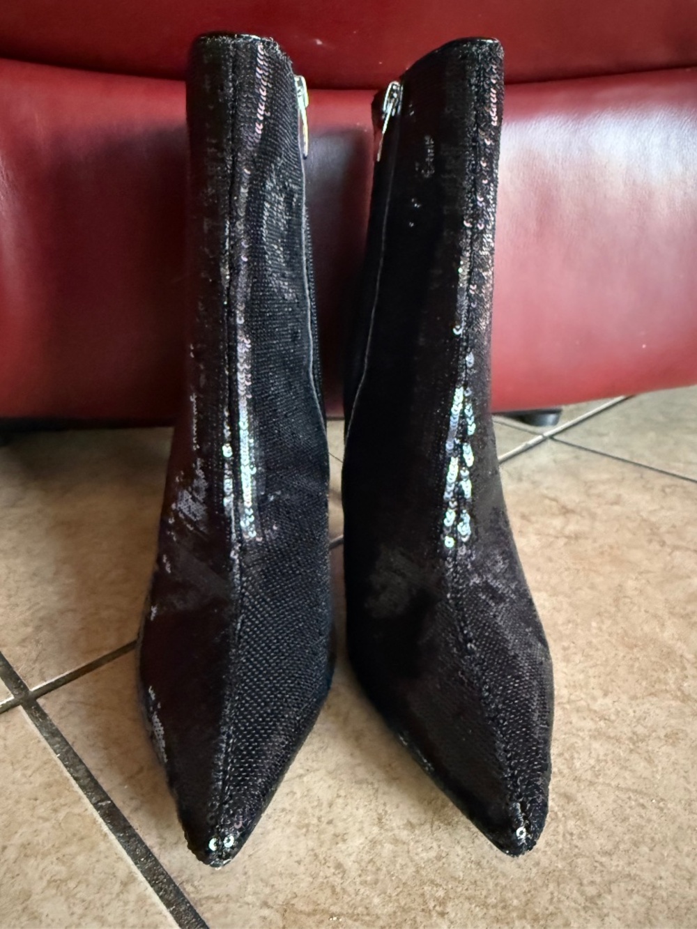 Nine West Black Sequin  Ankle Boot Heeled Bootie SZ 7.5M. Orig. $150